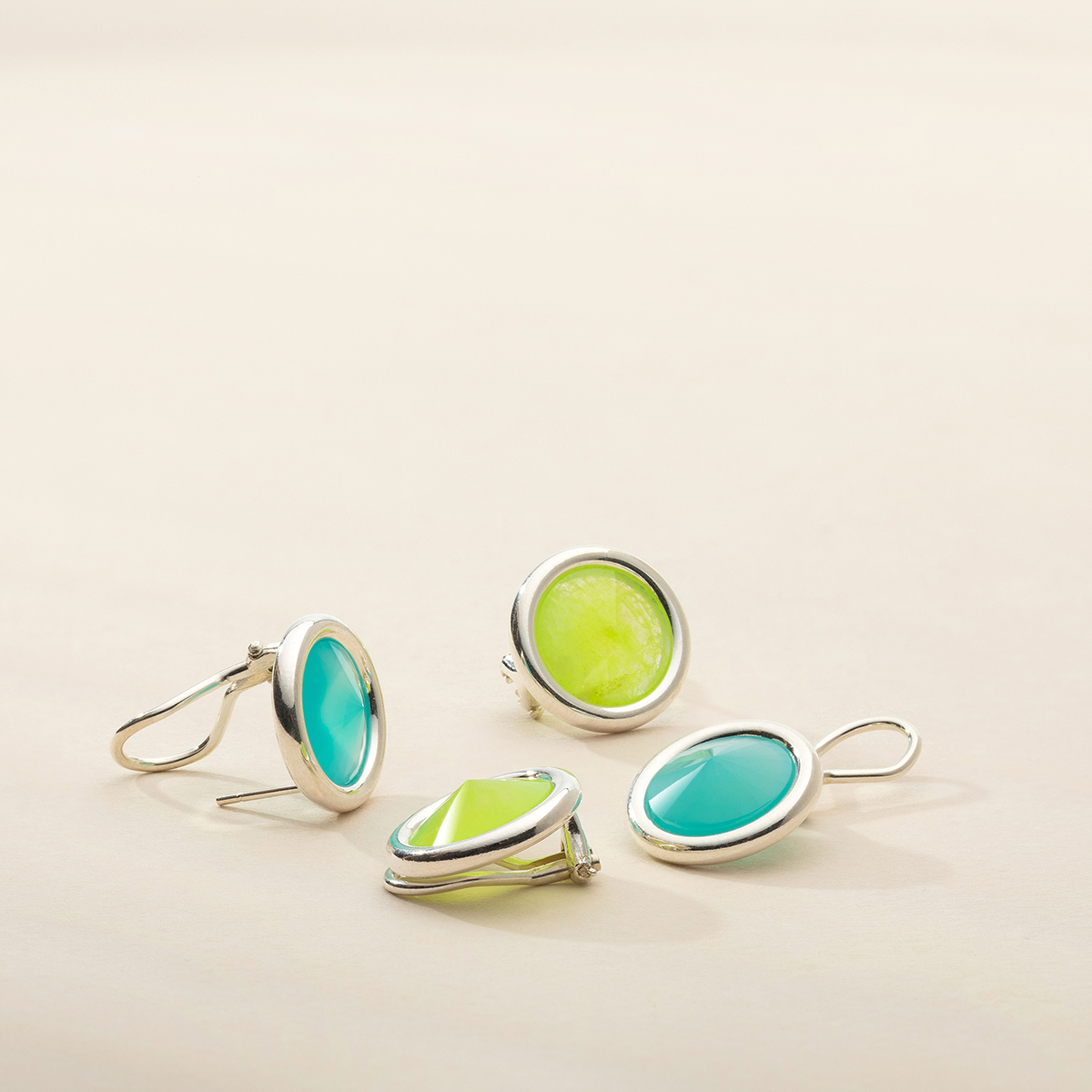 Round clip earring - base for inserting stones, AG 925 silver